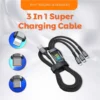 100W 3-in-1 Super Fast Charging Cable – Universal Charger with Type C, Micro USB & Lightning Connectors